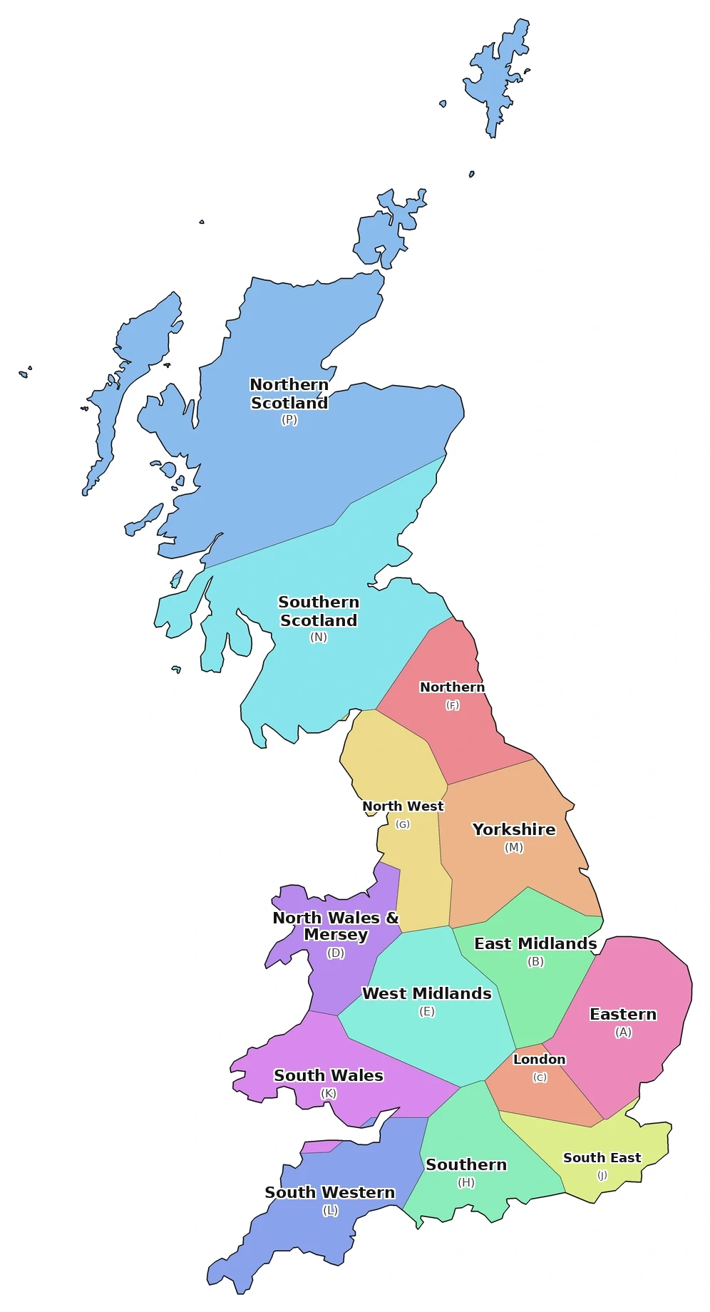 Map of 14 TNUoS demand zones